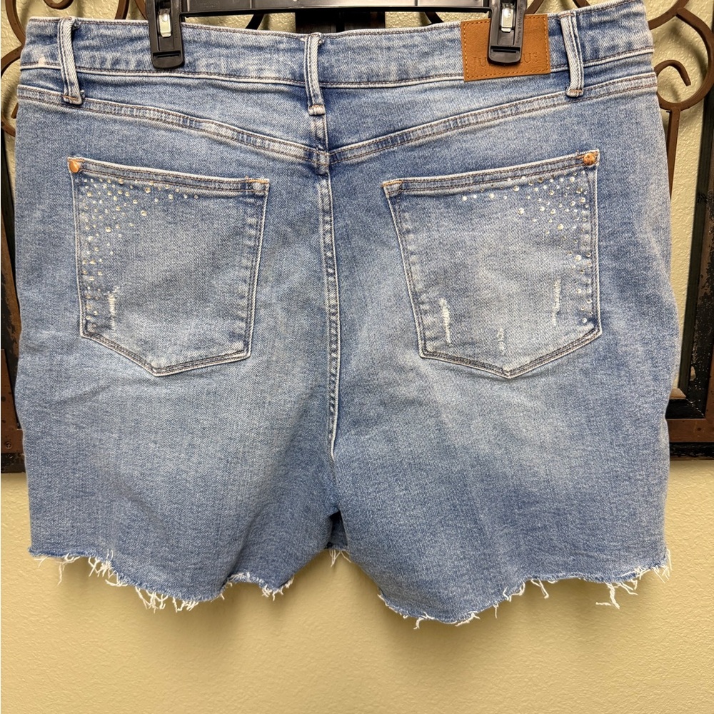 Judy Blue Light Blue High Rise Rhinestone Denim Shorts - Picture 5 of 9